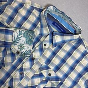 Georg Roth Los Angeles Mens Size XXL Blue Plaid Button Up Flip Cuff Designer